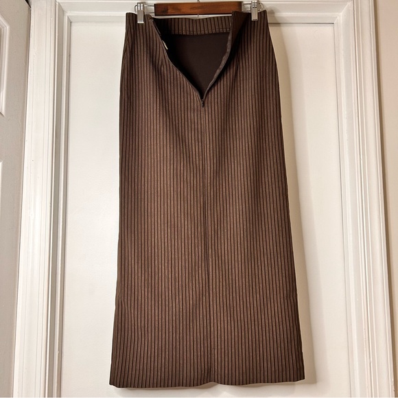 Wildlife New York Chocolate Brown Pinstriped Midi Skirt - Size 8 - Picture 6 of 11